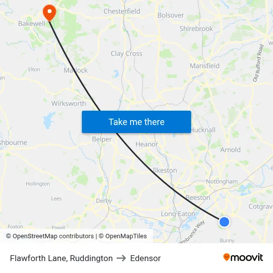 Flawforth Lane, Ruddington to Edensor map