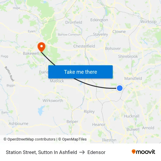 Station Street, Sutton In Ashfield to Edensor map