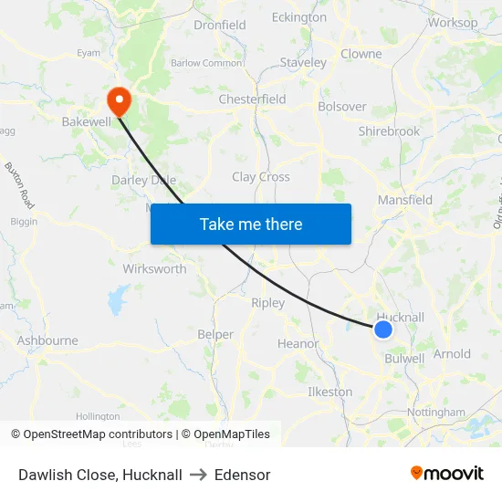 Dawlish Close, Hucknall to Edensor map