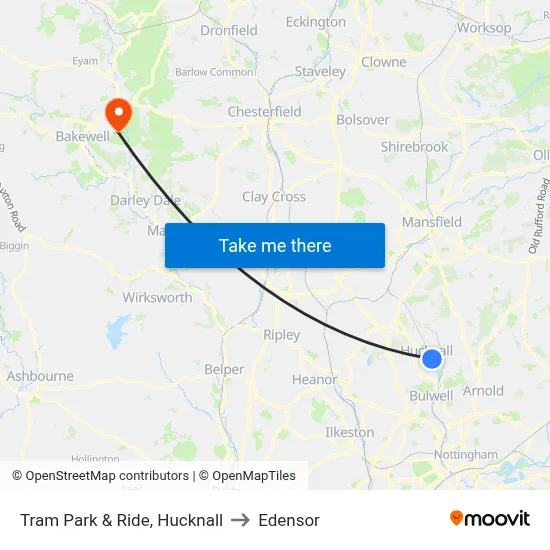 Tram Park & Ride, Hucknall to Edensor map