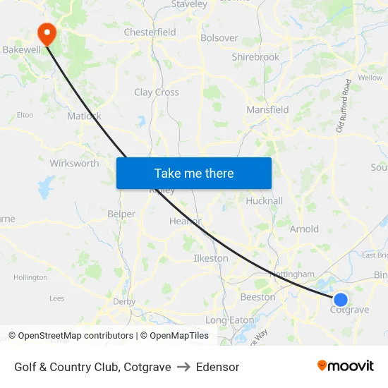 Golf & Country Club, Cotgrave to Edensor map