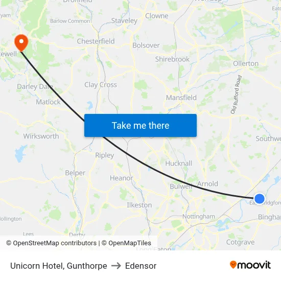 Unicorn Hotel, Gunthorpe to Edensor map