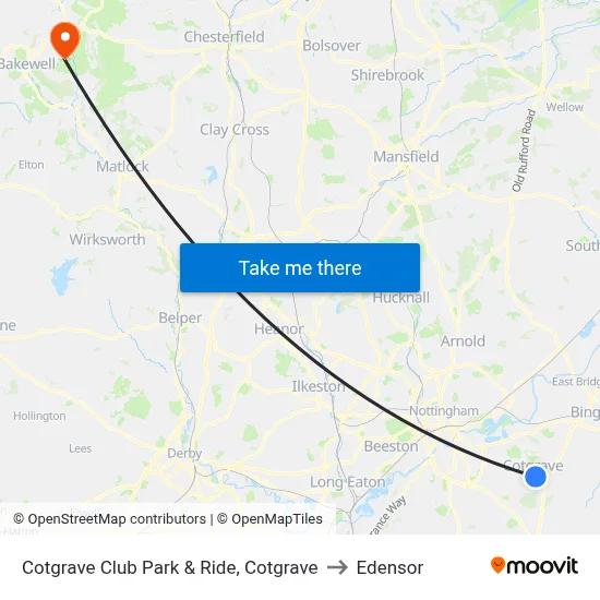 Cotgrave Club Park & Ride, Cotgrave to Edensor map