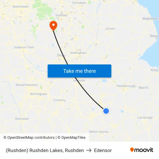 (Rushden) Rushden Lakes, Rushden to Edensor map