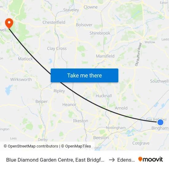 Blue Diamond Garden Centre, East Bridgford to Edensor map