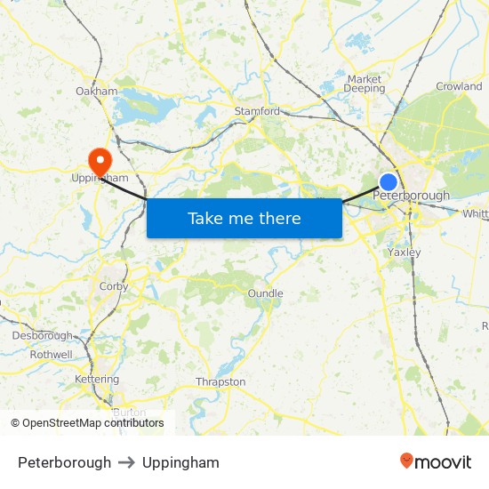 Peterborough to Uppingham map