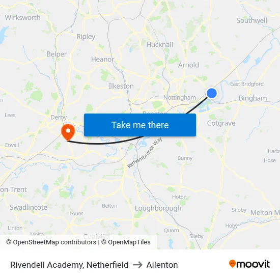 Rivendell Academy, Netherfield to Allenton map