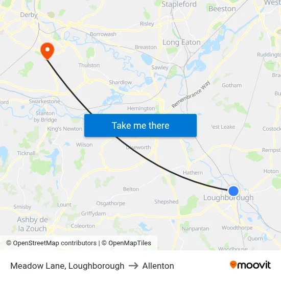Meadow Lane, Loughborough to Allenton map