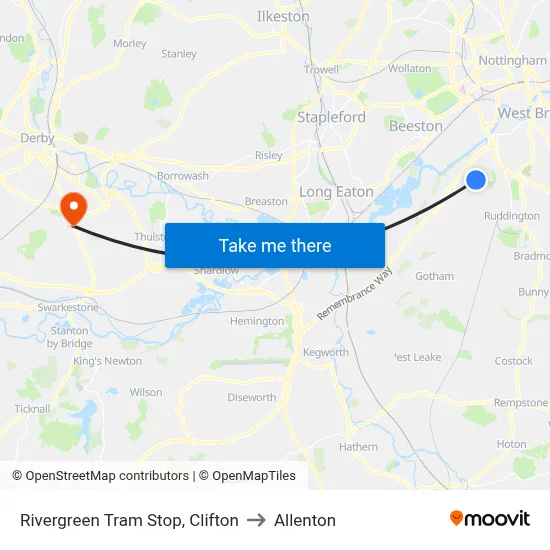Rivergreen Tram Stop, Clifton to Allenton map