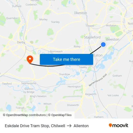Eskdale Drive Tram Stop, Chilwell to Allenton map