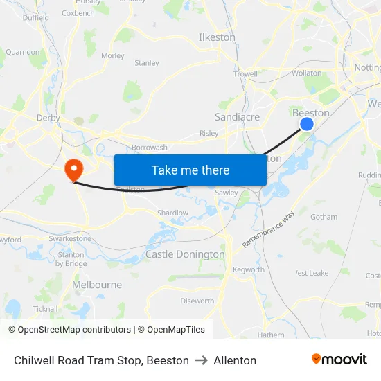 Chilwell Road Tram Stop, Beeston to Allenton map