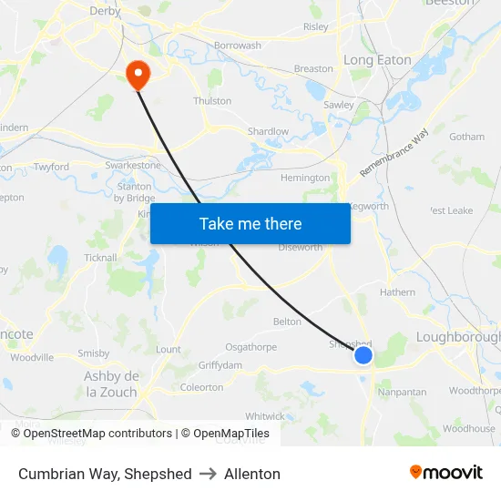 Cumbrian Way, Shepshed to Allenton map