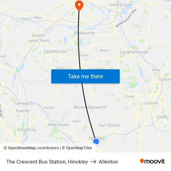 The Crescent Bus Station, Hinckley to Allenton map