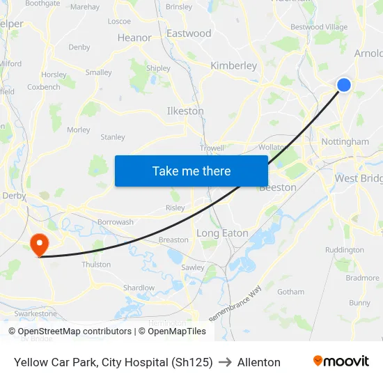 Yellow Car Park, City Hospital (Sh125) to Allenton map