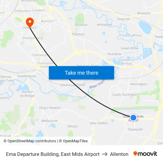 Ema Departure Building, East Mids Airport to Allenton map