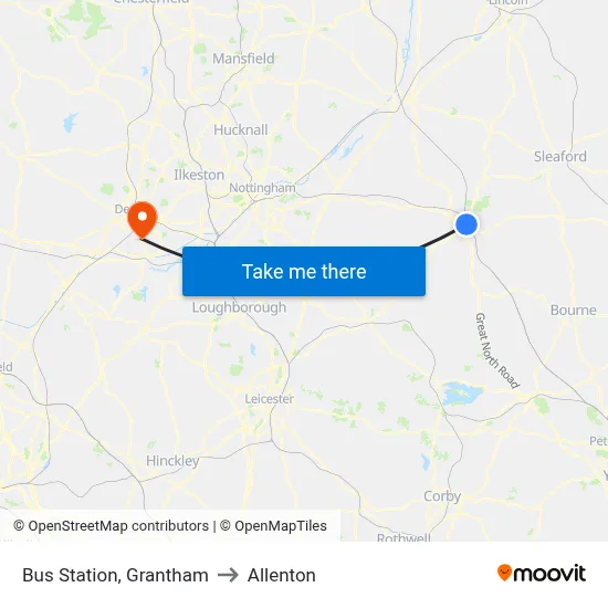 Bus Station, Grantham to Allenton map