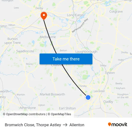 Bromwich Close, Thorpe Astley to Allenton map
