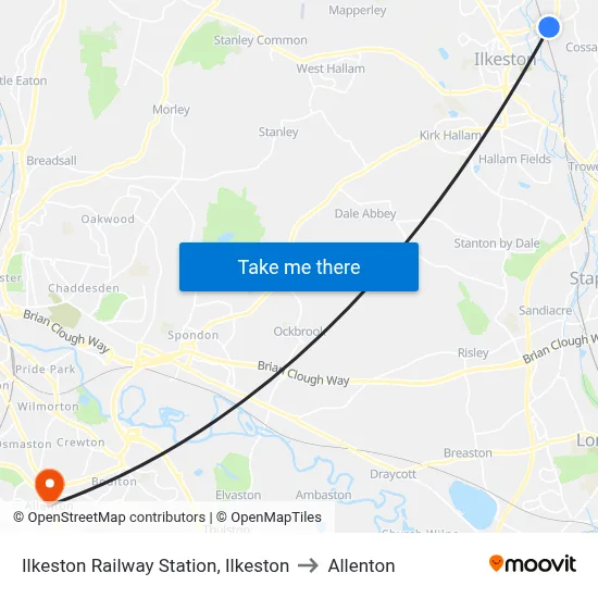 Ilkeston Railway Station, Ilkeston to Allenton map