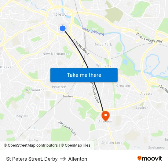 St Peters Street, Derby to Allenton map