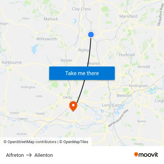 Alfreton to Allenton map
