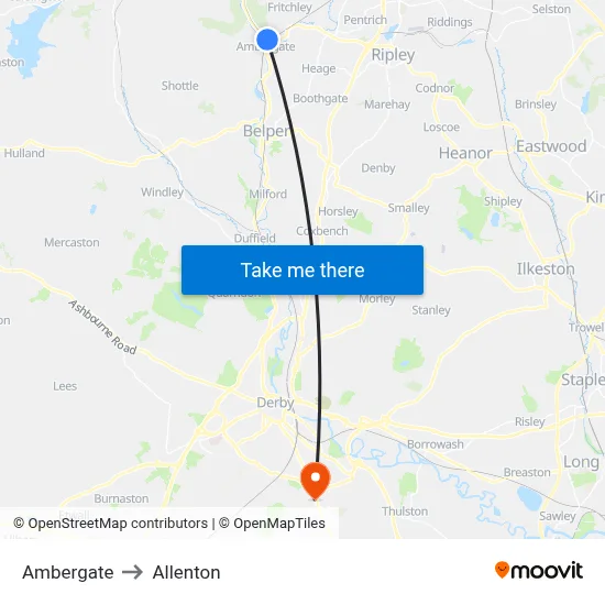 Ambergate to Allenton map