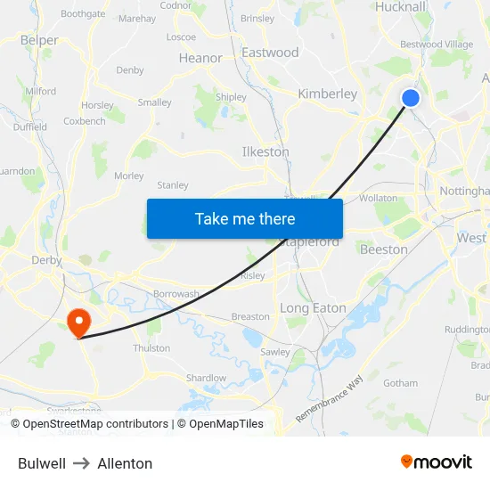 Bulwell to Allenton map