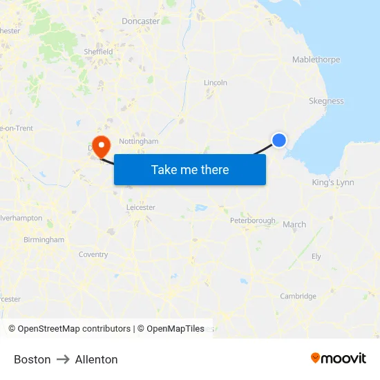 Boston to Allenton map