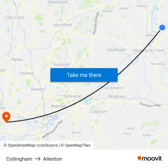 Collingham to Allenton map