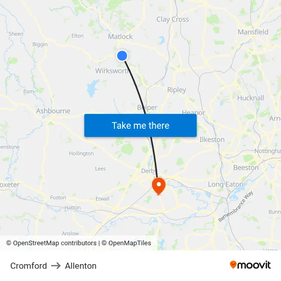Cromford to Allenton map