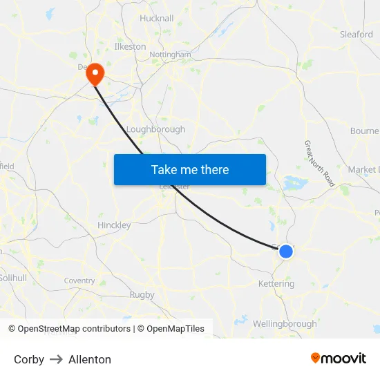 Corby to Allenton map