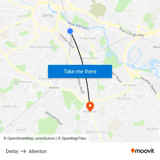 Derby to Allenton map