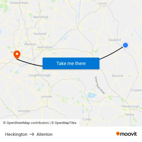 Heckington to Allenton map