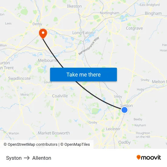 Syston to Allenton map