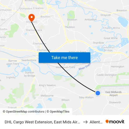 DHL Cargo West Extension, East Mids Airport to Allenton map