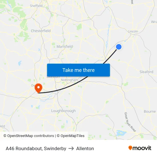 A46 Roundabout, Swinderby to Allenton map