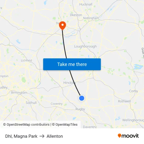 Dhl, Magna Park to Allenton map