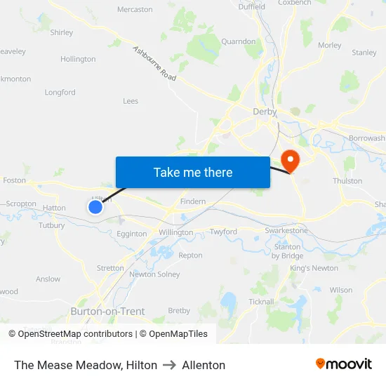 The Mease Meadow, Hilton to Allenton map