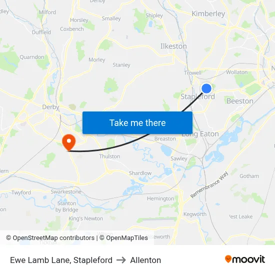 Ewe Lamb Lane, Stapleford to Allenton map