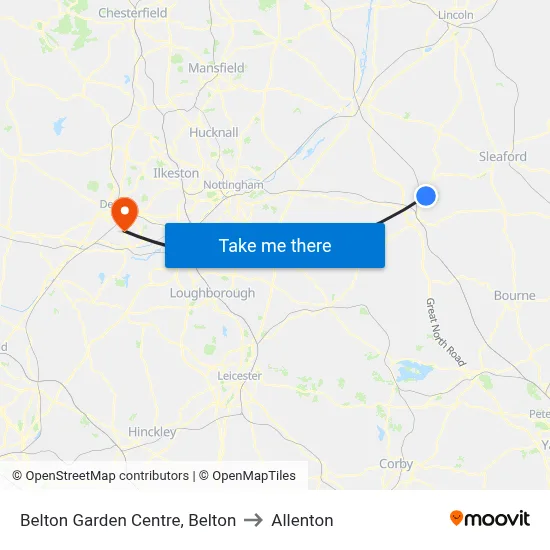 Belton Garden Centre, Belton to Allenton map