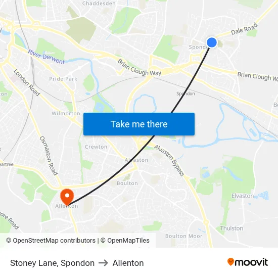Stoney Lane, Spondon to Allenton map