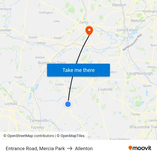 Entrance Road, Mercia Park to Allenton map
