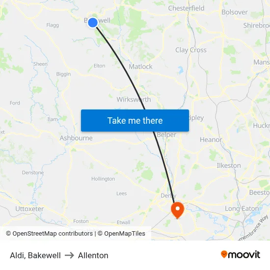 Aldi, Bakewell to Allenton map