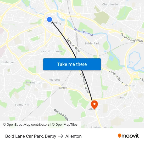 Bold Lane Car Park, Derby to Allenton map