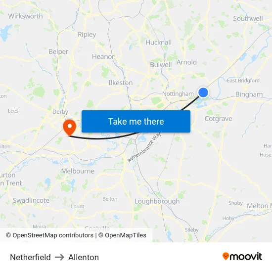 Netherfield to Allenton map