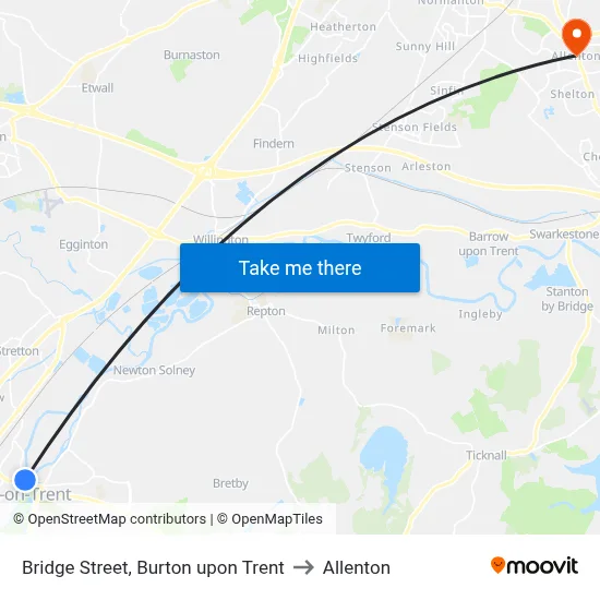 Bridge Street, Burton upon Trent to Allenton map