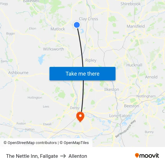 The Nettle Inn, Fallgate to Allenton map