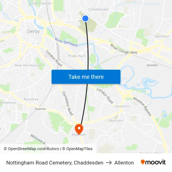Nottingham Road Cemetery, Chaddesden to Allenton map