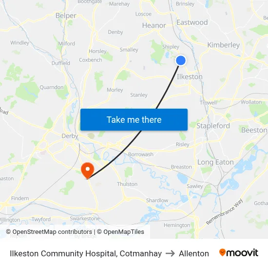 Ilkeston Community Hospital, Cotmanhay to Allenton map