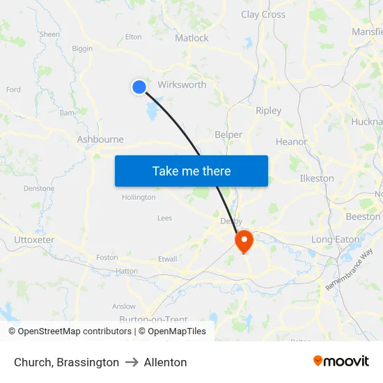 Church, Brassington to Allenton map
