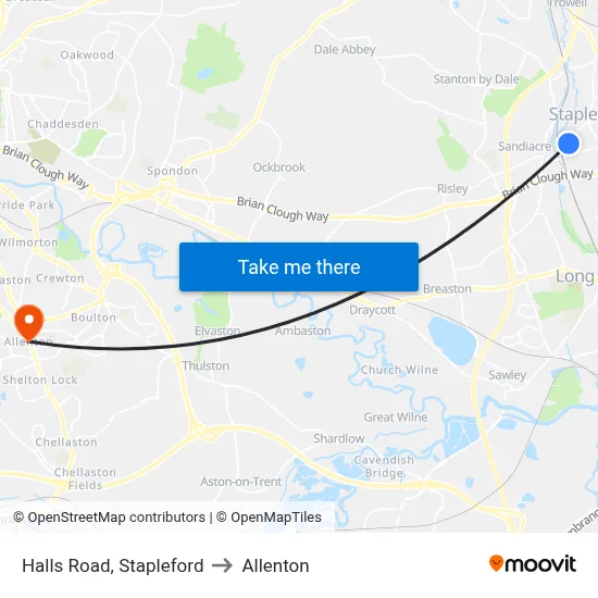 Halls Road, Stapleford to Allenton map